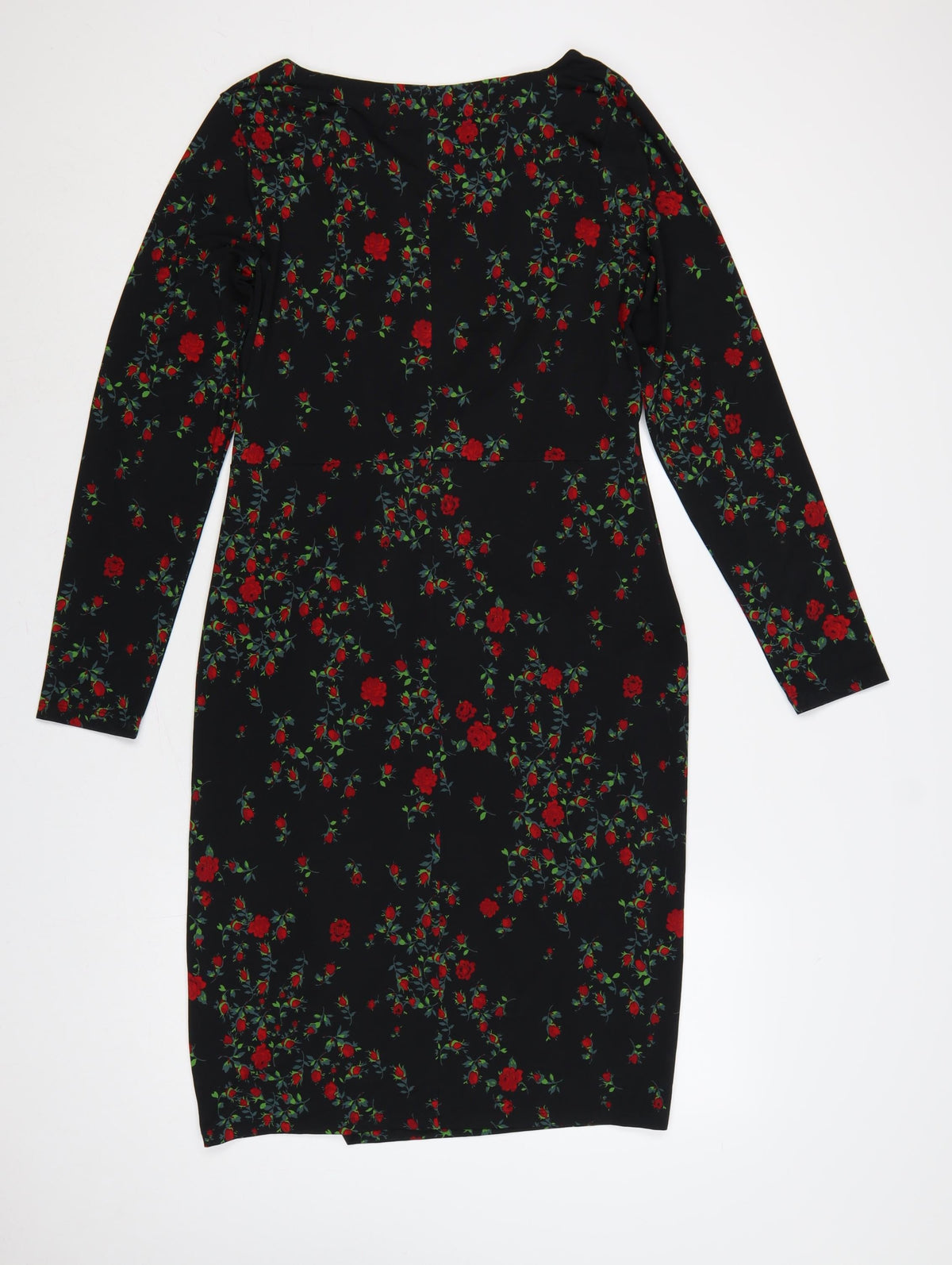 Laura Ashley Women Black Floral Ruched Midi Sheath Dress UK 14