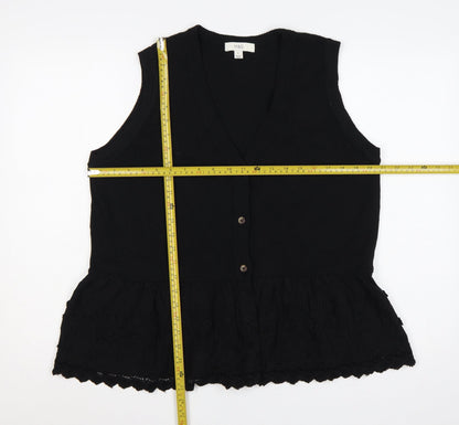 Marks and Spencer Women Black Large Sleeveless V-Neck Lace Tunic Top