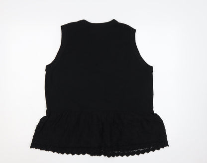 Marks and Spencer Women Black Large Sleeveless V-Neck Lace Tunic Top