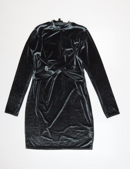 Topshop Women Black UK 10 Velvet Bodycon High Neck Party Dress