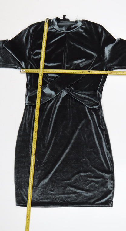 Topshop Women Black UK 10 Velvet Bodycon High Neck Party Dress