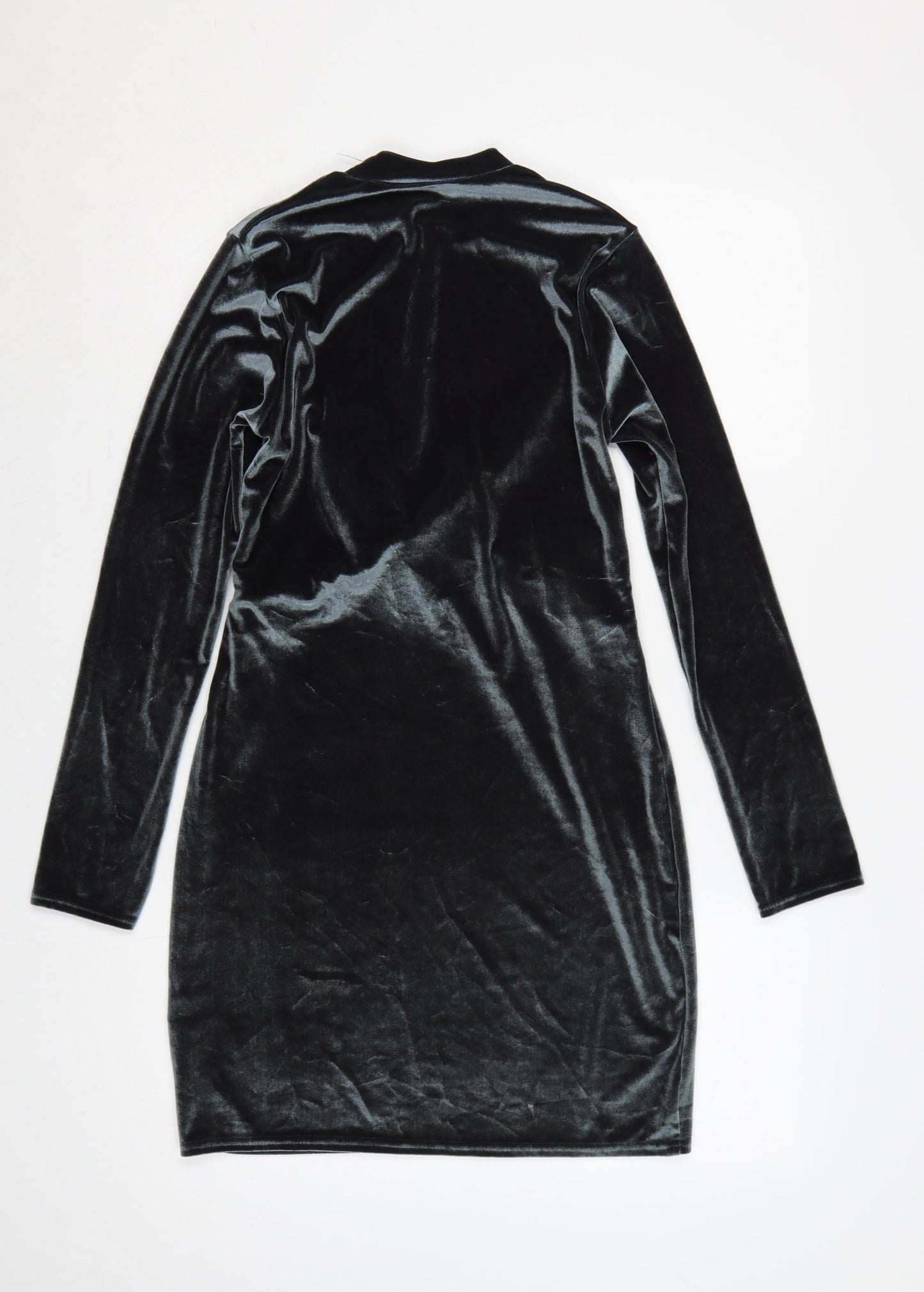 Topshop Women Black UK 10 Velvet Bodycon High Neck Party Dress