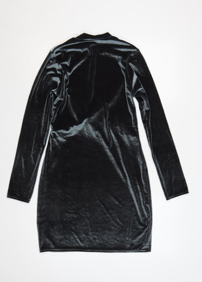 Topshop Women Black UK 10 Velvet Bodycon High Neck Party Dress