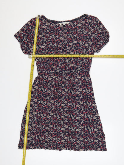 FatFace Women Blue Floral Fit & Flare Short Sleeve Dress UK 14