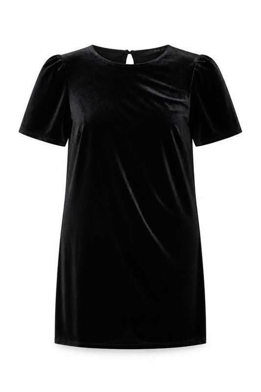 Front view of Dorothy Perkins Women Black UK 16 Velvet Shift Dress Flutter Sleeve