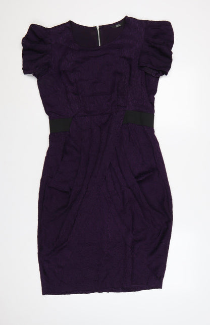 Marks & Spencer Women Purple Lace Bodycon Dress UK 12 Puff Sleeve