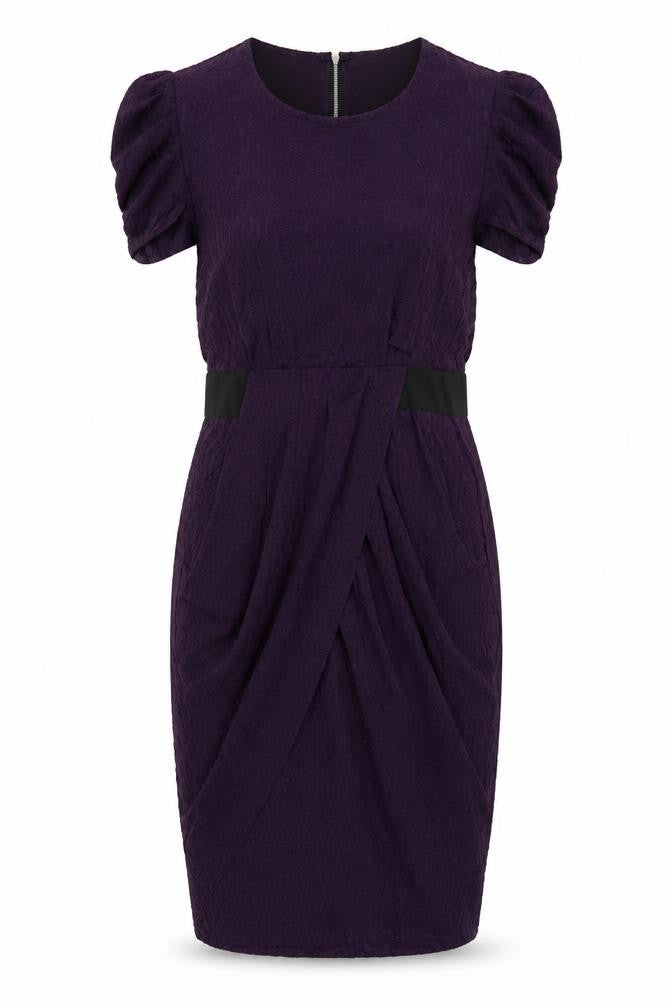Marks & Spencer Women Purple Lace Bodycon Dress UK 12 Puff Sleeve