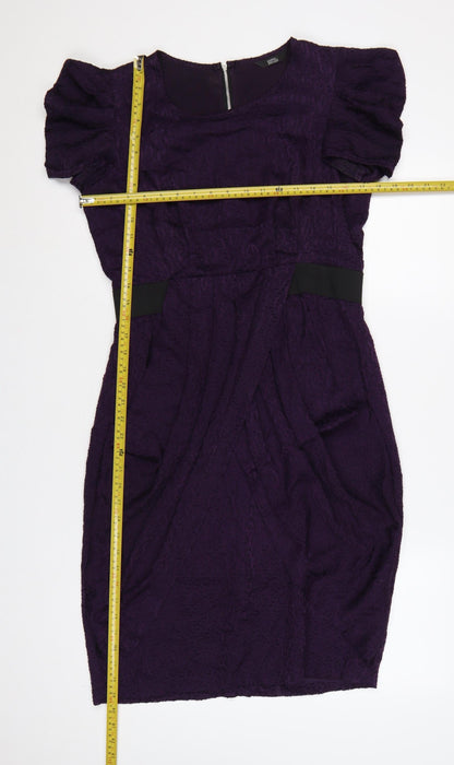 Marks & Spencer Women Purple Lace Bodycon Dress UK 12 Puff Sleeve
