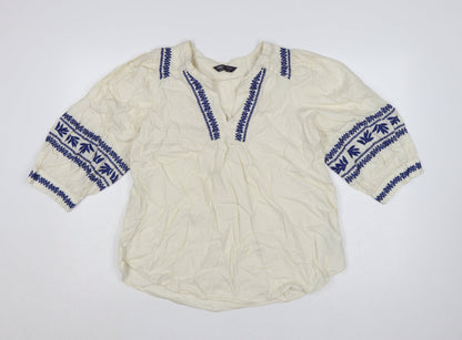 Marks & Spencer Women Ivory UK 14 Boho Embroidered Cotton Tunic Blouse