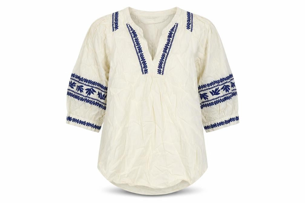 Marks & Spencer Women Ivory UK 14 Boho Embroidered Cotton Tunic Blouse