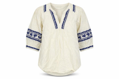 Marks & Spencer Women Ivory UK 14 Boho Embroidered Cotton Tunic Blouse