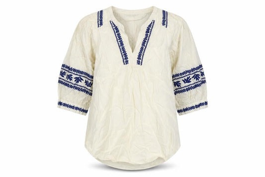 Marks & Spencer Women Ivory UK 14 Boho Embroidered Cotton Tunic Blouse