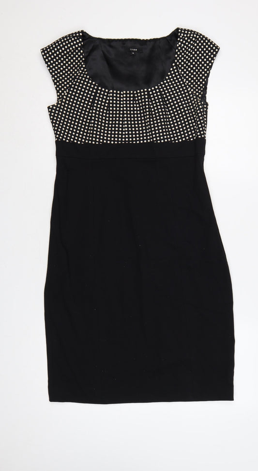 Additional front view of Linea Women’s Black Polka Dot Jacquard Sheath Dress UK 12