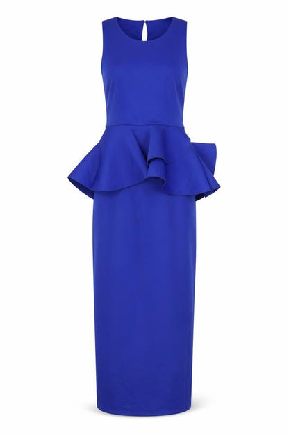 Front view of ASOS Women’s Blue UK 8 Long Sheath Peplum Occasion Dress