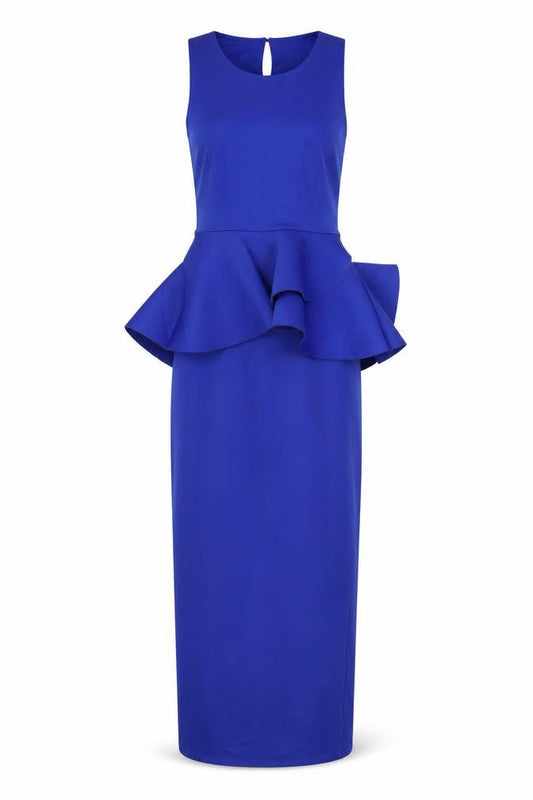 Front view of ASOS Women’s Blue UK 8 Long Sheath Peplum Occasion Dress