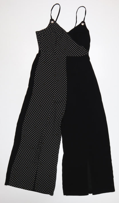 Topshop Women Black Polka Dot Wide-Leg Strappy Jumpsuit UK 10