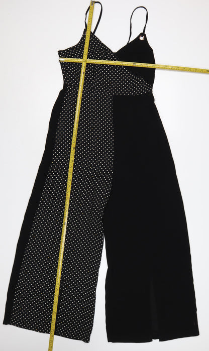 Topshop Women Black Polka Dot Wide-Leg Strappy Jumpsuit UK 10