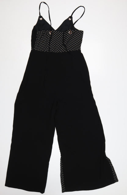 Topshop Women Black Polka Dot Wide-Leg Strappy Jumpsuit UK 10