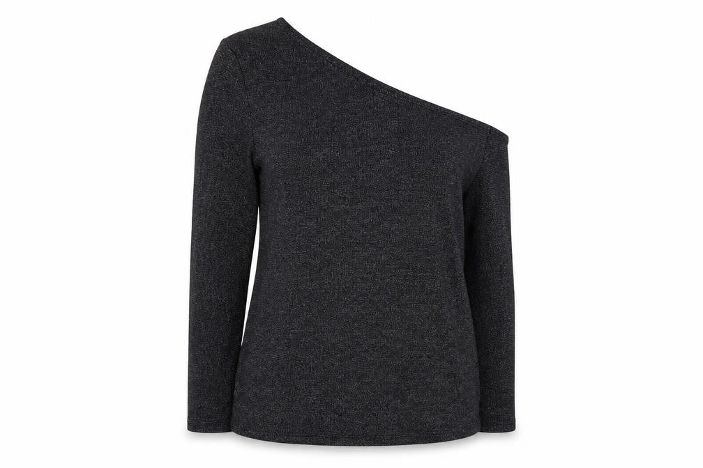 Marks & Spencer Women Black Glitter One Shoulder Long Sleeve Knit Top UK 18