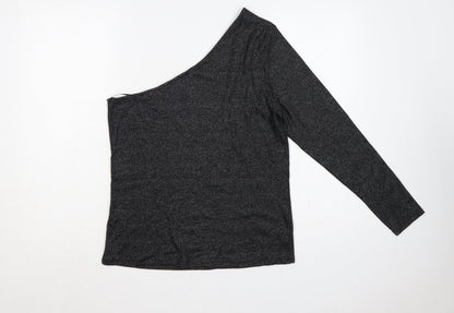 Marks & Spencer Women Black Glitter One Shoulder Long Sleeve Knit Top UK 18