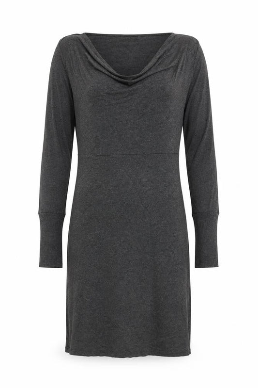 Masai Women Grey M Midi Cowl Neck Long Sleeve Jersey Shift Dress