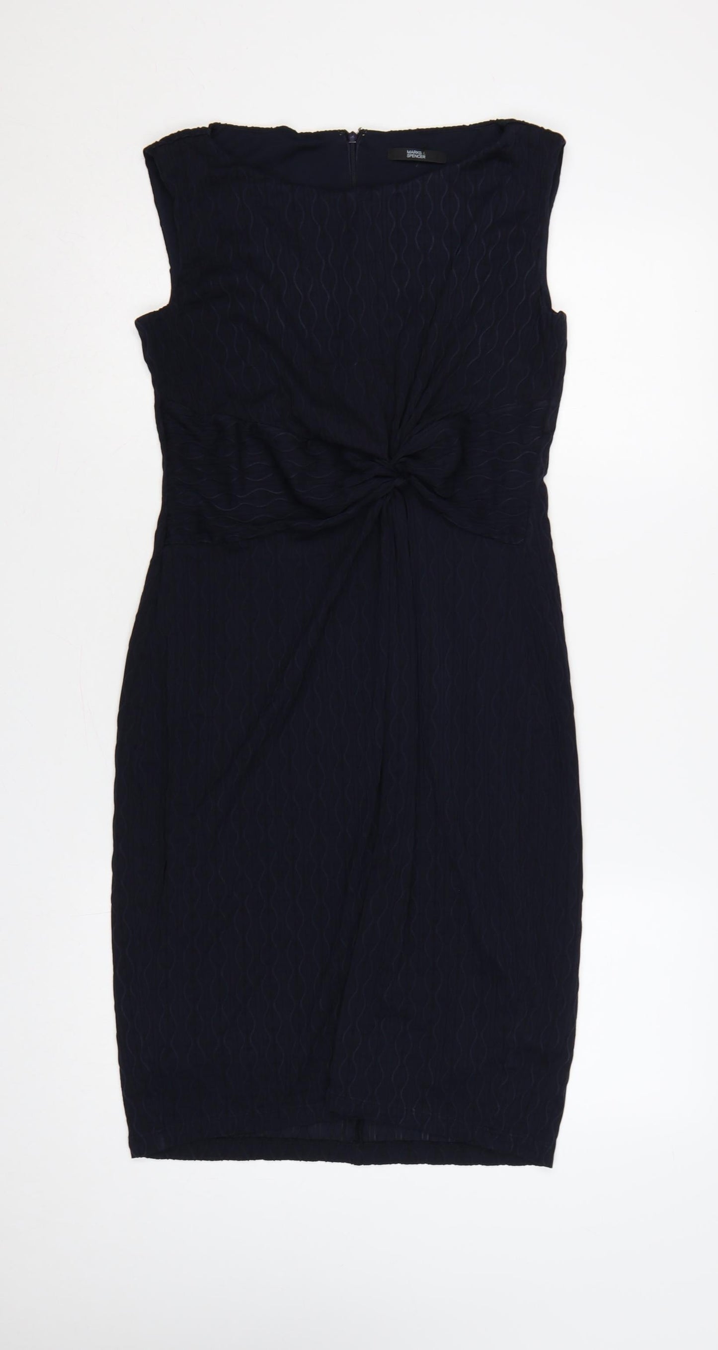 Marks & Spencer Women Blue UK 14 Sleeveless Ruched Sheath Dress