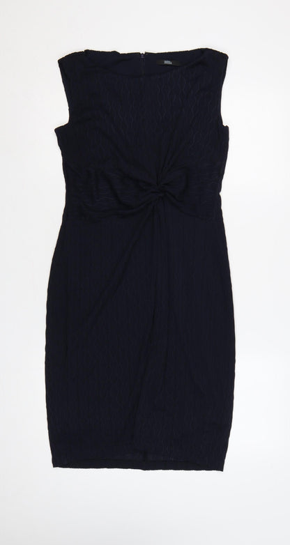 Marks & Spencer Women Blue UK 14 Sleeveless Ruched Sheath Dress