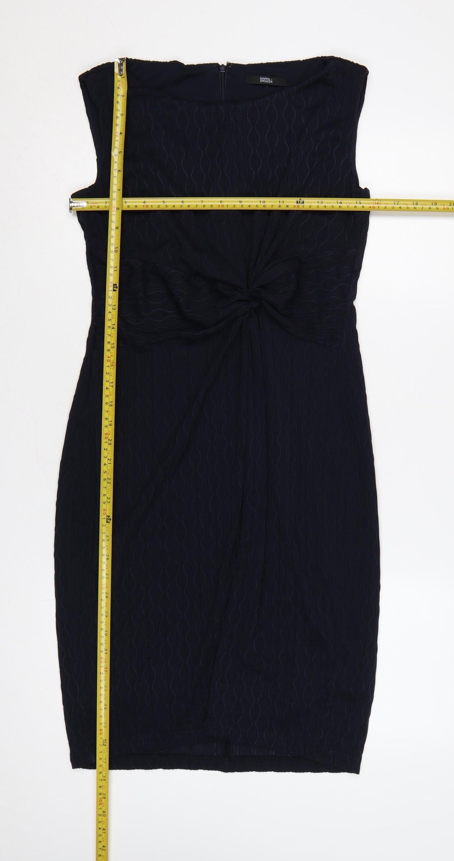 Marks & Spencer Women Blue UK 14 Sleeveless Ruched Sheath Dress