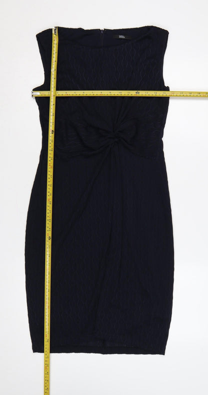 Marks & Spencer Women Blue UK 14 Sleeveless Ruched Sheath Dress