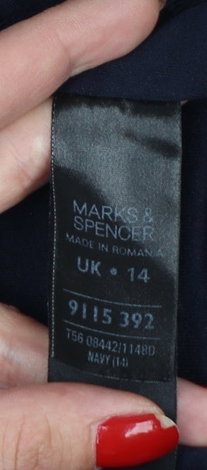 Marks & Spencer Women Blue UK 14 Sleeveless Ruched Sheath Dress