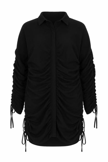 PRETTYLITTLETHING Plus Women Black UK 16 Ruched Collared Shirt Dress
