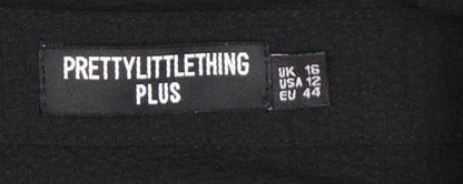 PRETTYLITTLETHING Plus Women Black UK 16 Ruched Collared Shirt Dress