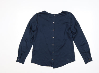 Reiss Women Blue UK 8 Long Sleeve Balloon Sleeve Back Button Blouse
