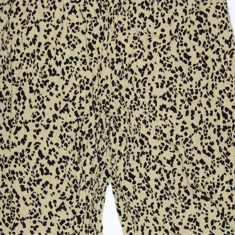 Yours Women’s Beige Leopard Print Wide-Leg Cropped Trousers UK 26-28