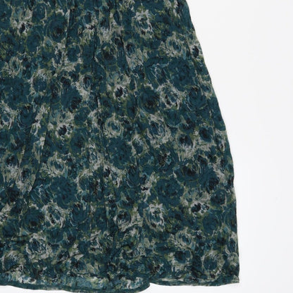 Jigsaw Women Green Floral M Fit & Flare Knee Length V-Neck Jersey Dress