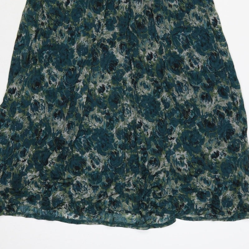 Jigsaw Women Green Floral M Fit & Flare Knee Length V-Neck Jersey Dress