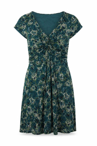Jigsaw Women Green Floral M Fit & Flare Knee Length V-Neck Jersey Dress