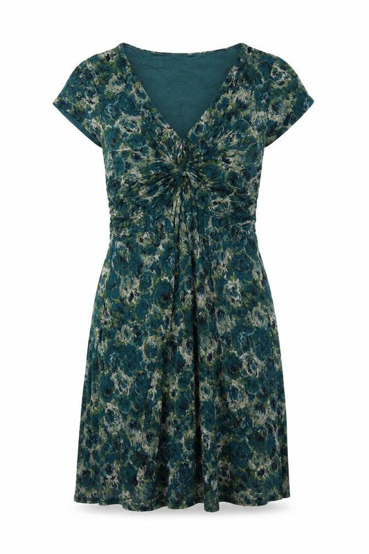 Jigsaw Women Green Floral M Fit & Flare Knee Length V-Neck Jersey Dress