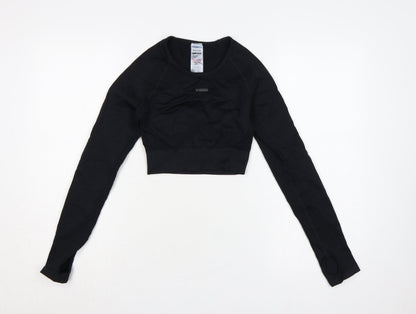 Gymshark Women Black S Cropped Long Sleeve Athletic Gym Top