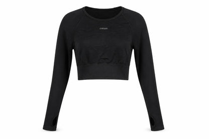 Gymshark Women Black S Cropped Long Sleeve Athletic Gym Top