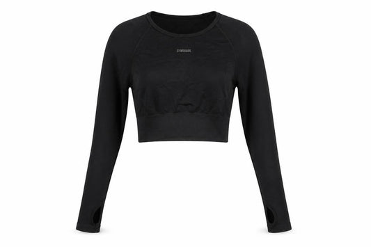 Gymshark Women Black S Cropped Long Sleeve Athletic Gym Top