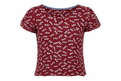 Faithful Mantara & True Women Red Floral Puff Sleeve Blouse UK 10