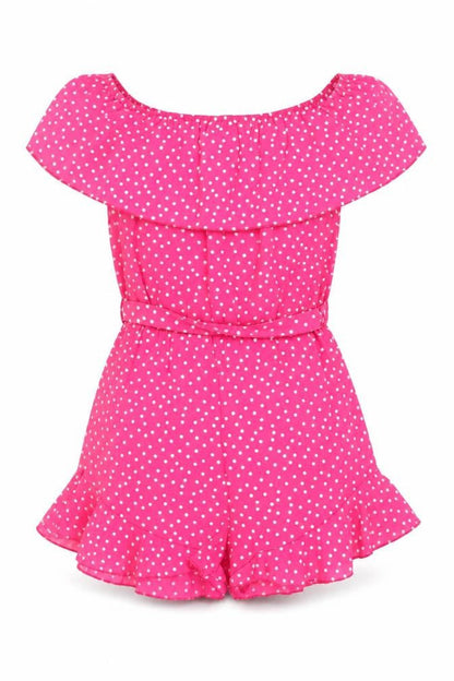 Quiz Women Pink Polka Dot Off Shoulder Playsuit UK 8 Ruffle Belted
