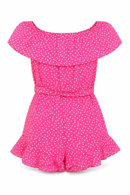 Quiz Women Pink Polka Dot Off Shoulder Playsuit UK 8 Ruffle Belted