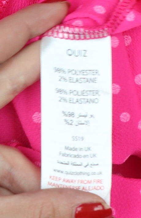 Quiz Women Pink Polka Dot Off Shoulder Playsuit UK 8 Ruffle Belted