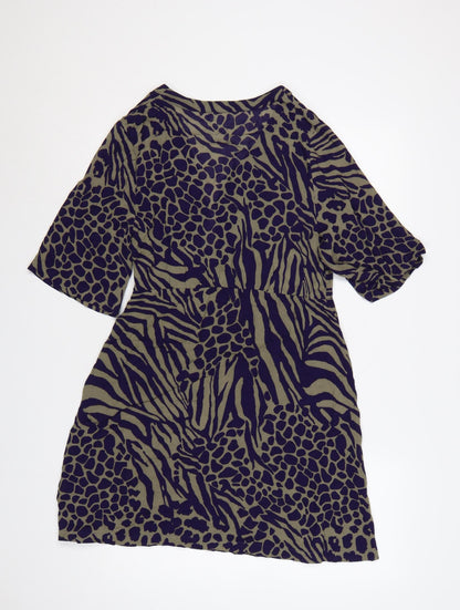Karen Millen Women Green Purple Animal Print Wrap Dress UK 10