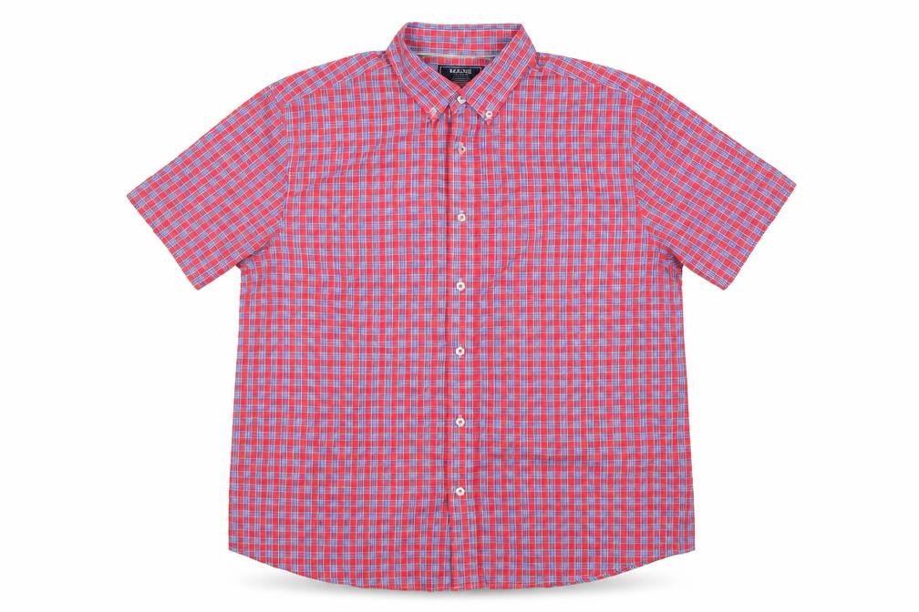 Maine New England Men’s Pink Blue Check Cotton Button-Down Short Sleeve Shirt L