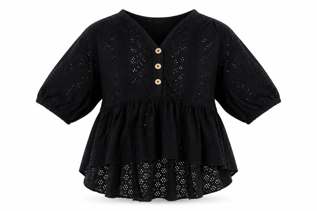River Island Women Black UK 12 Eyelet Peplum Tunic Blouse