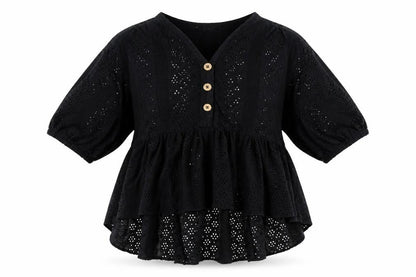 River Island Women Black UK 12 Eyelet Peplum Tunic Blouse