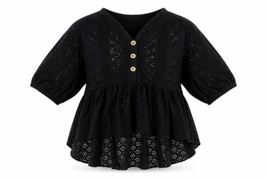 River Island Women Black UK 12 Eyelet Peplum Tunic Blouse
